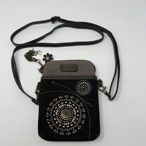 EUC CHALA DAZZLED BLACK Gray Starburst CELL PHONE CROSSBODY PURSE With 2 Straps